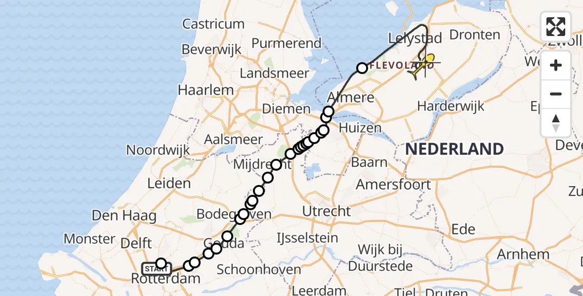 Routekaart van de vlucht: Traumaheli naar Lelystad Airport