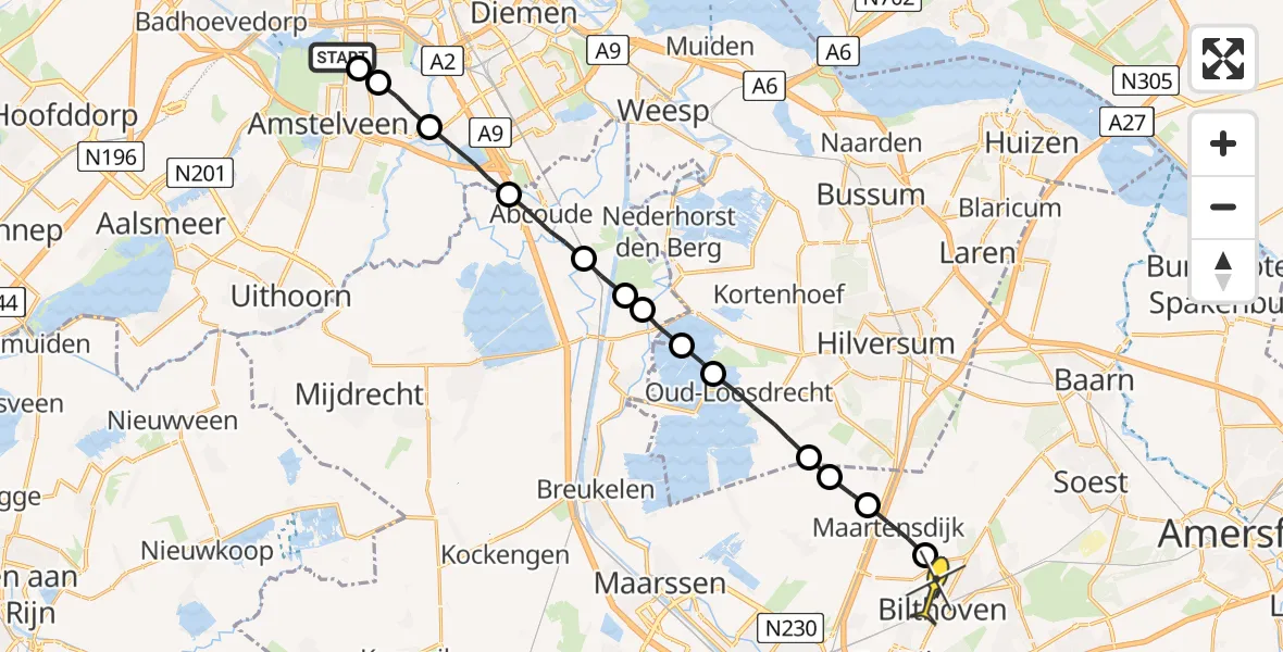 Routekaart van de vlucht: Lifeliner 1 naar Bilthoven