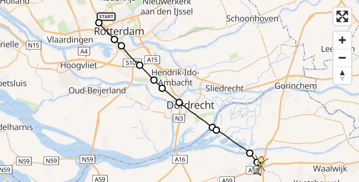 Routekaart van de vlucht: Lifeliner 2 naar Raamsdonksveer