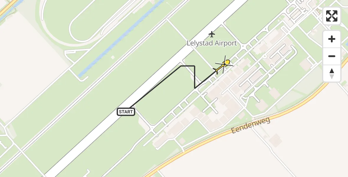 Vluchtroute Traumahelikopter van Lelystad Airport naar Lelystad Airport