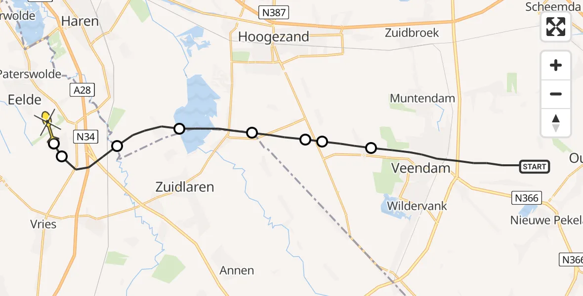 Routekaart van de vlucht: Lifeliner 4 naar Groningen Airport Eelde