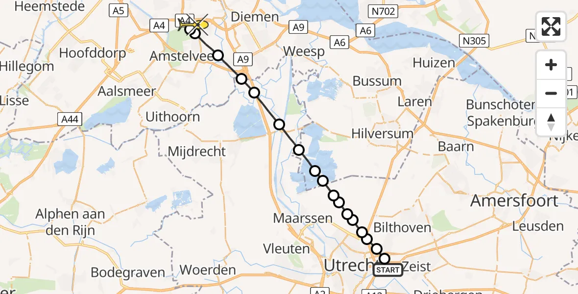 Routekaart van de vlucht: Lifeliner 1 naar VU Medisch Centrum Amsterdam