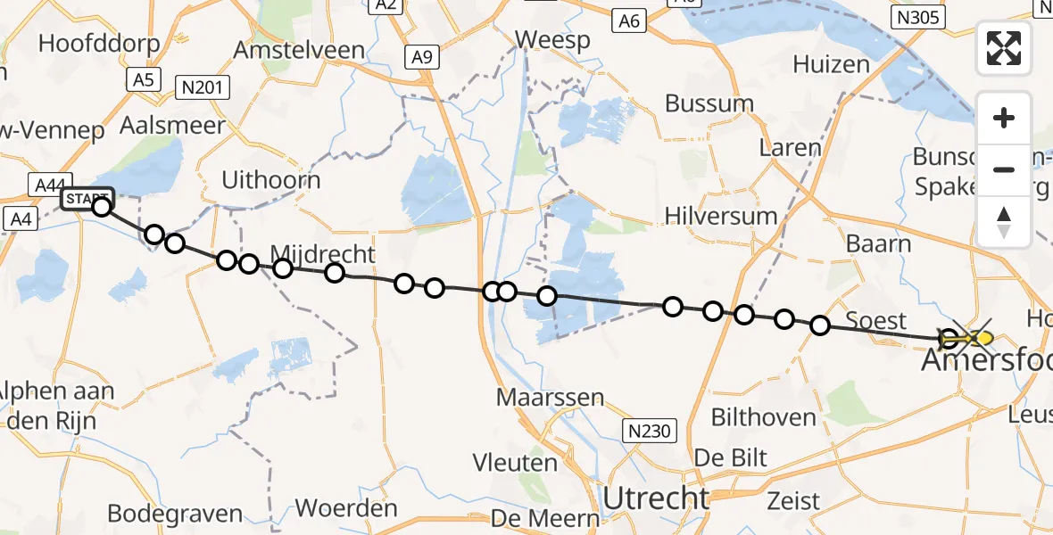 Routekaart van de vlucht: Lifeliner 1 naar Amersfoort