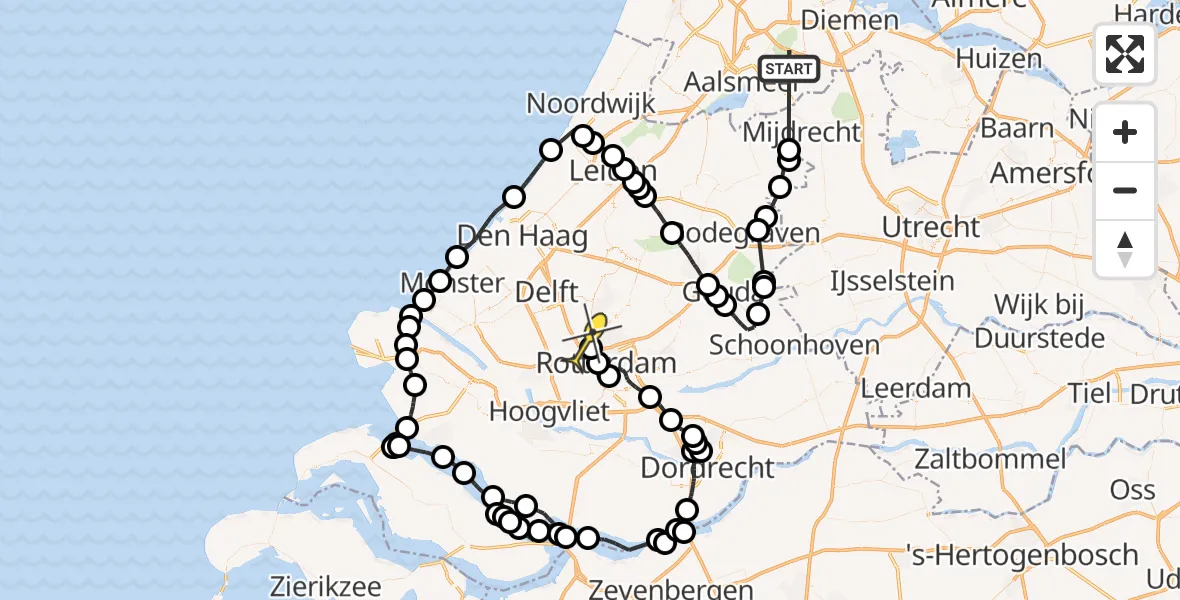 Routekaart van de vlucht: Politieheli naar Rotterdam The Hague Airport