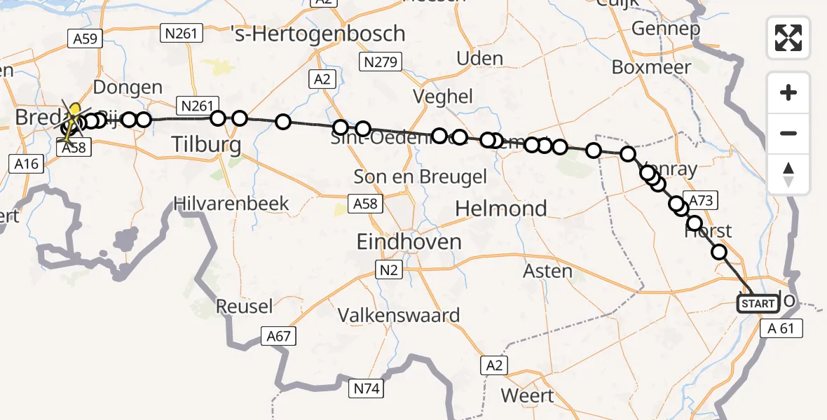Routekaart van de vlucht: Lifeliner 3 naar Breda