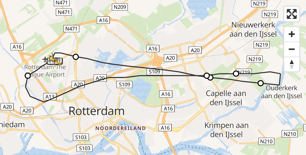 Vluchtroute Traumahelikopter Rotterdam The Hague Airport - Rotterdam The Hague Airport, 17 mei 2023, 14:36