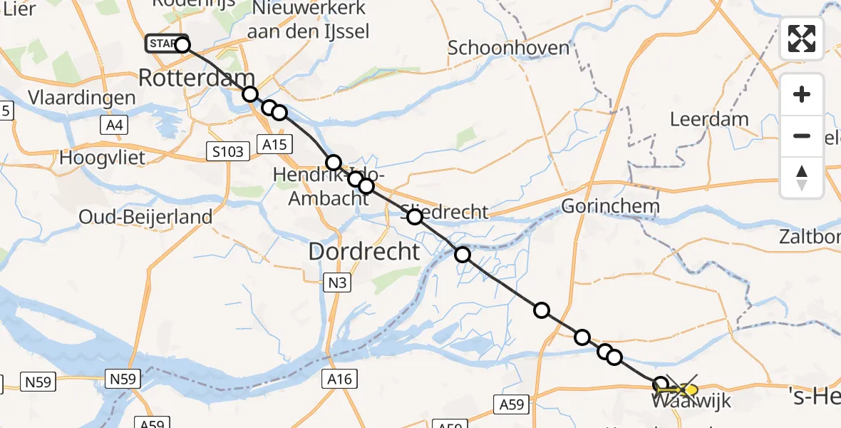 Routekaart van de vlucht: Lifeliner 2 naar Waalwijk