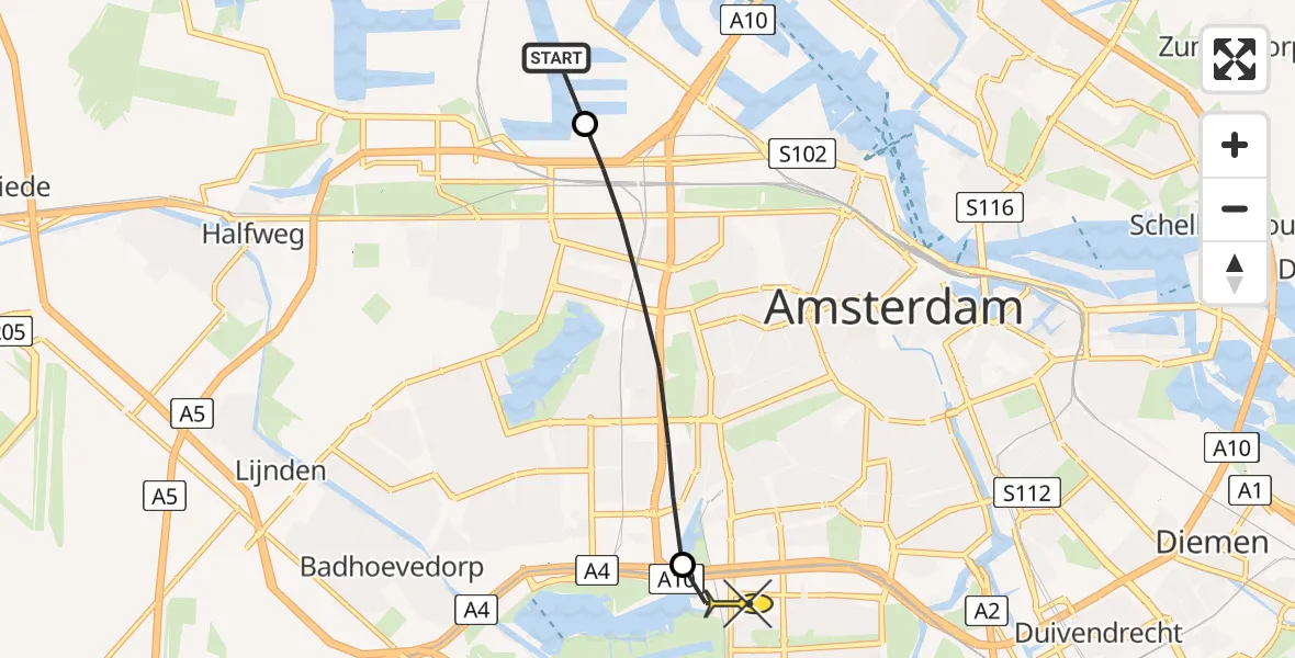 Routekaart van de vlucht: Lifeliner 1 naar VU Medisch Centrum Amsterdam