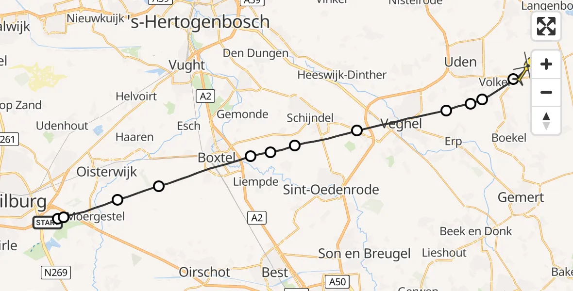 Routekaart van de vlucht: Lifeliner 3 naar Vliegbasis Volkel