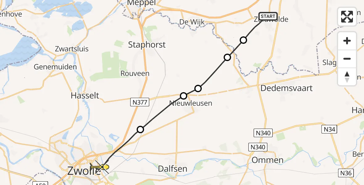 Routekaart van de vlucht: Lifeliner 4 naar Zwolle