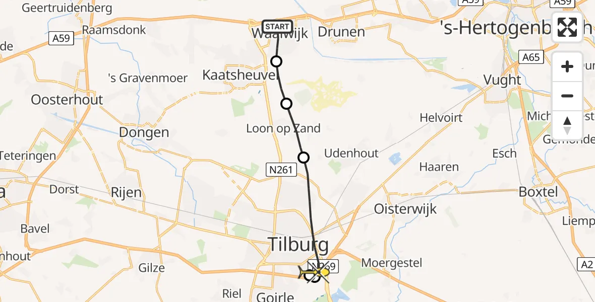 Routekaart van de vlucht: Lifeliner 2 naar Tilburg