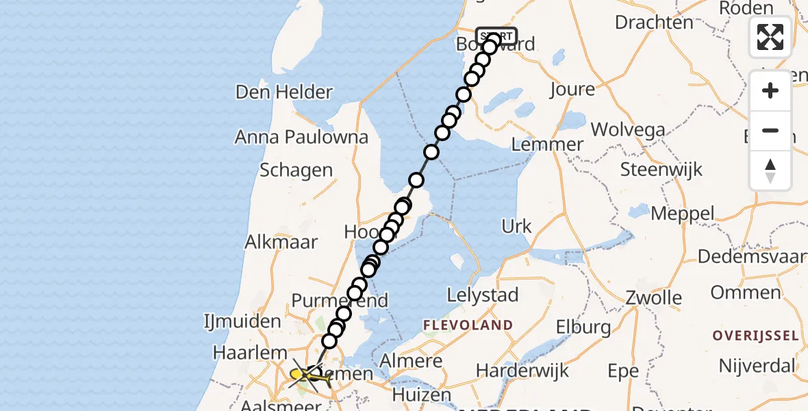 Routekaart van de vlucht: Lifeliner 1 naar VU Medisch Centrum Amsterdam