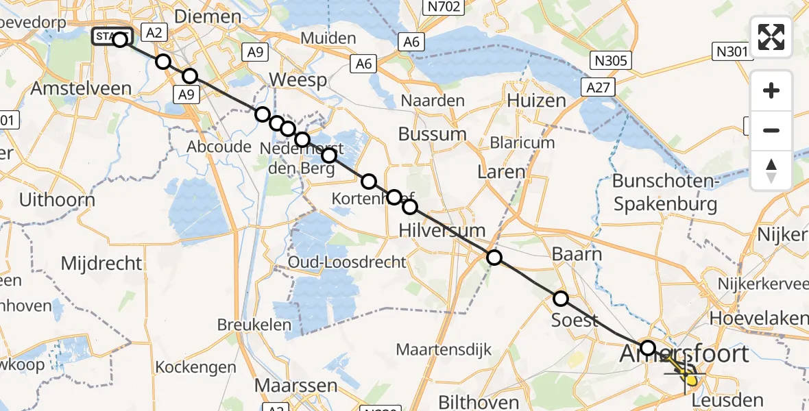 Routekaart van de vlucht: Lifeliner 1 naar Amersfoort