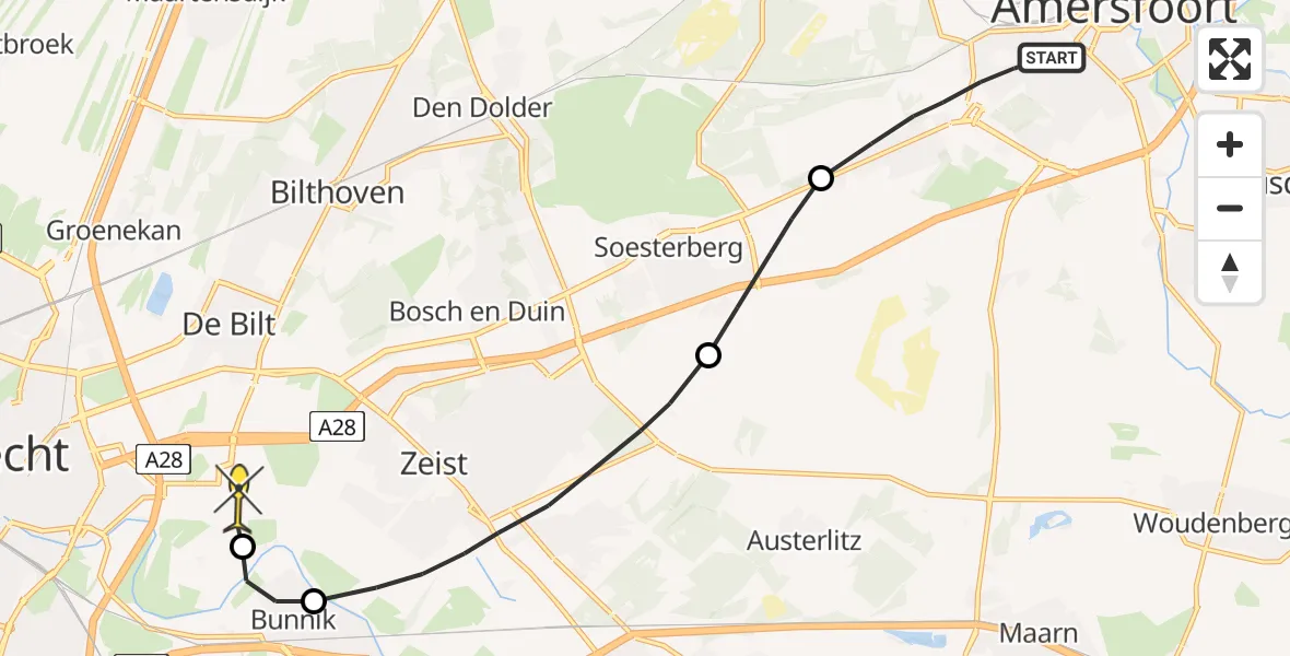 Routekaart van de vlucht: Lifeliner 1 naar Universitair Medisch Centrum Utrecht