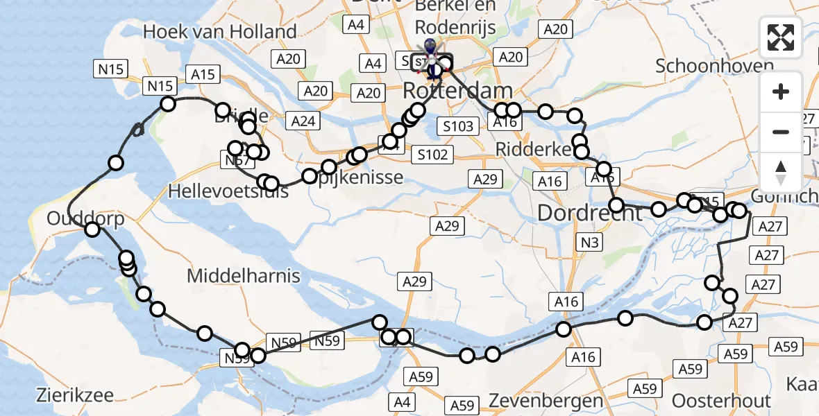Vluchtroute Politiehelikopter Rotterdam The Hague Airport - Rotterdam The Hague Airport, 17 mei 2023, 18:23