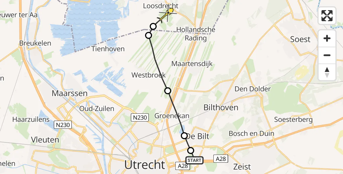 Routekaart van de vlucht: Lifeliner 1 naar Vliegveld Hilversum