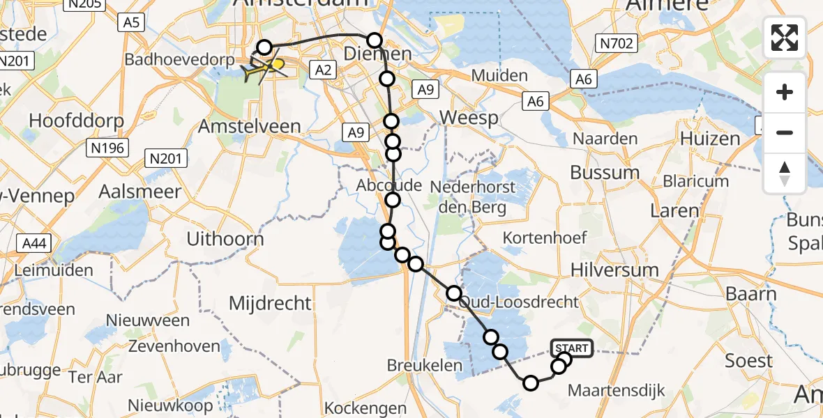 Routekaart van de vlucht: Lifeliner 1 naar VU Medisch Centrum Amsterdam