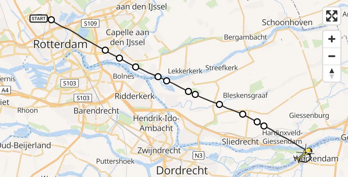 Routekaart van de vlucht: Lifeliner 2 naar Werkendam