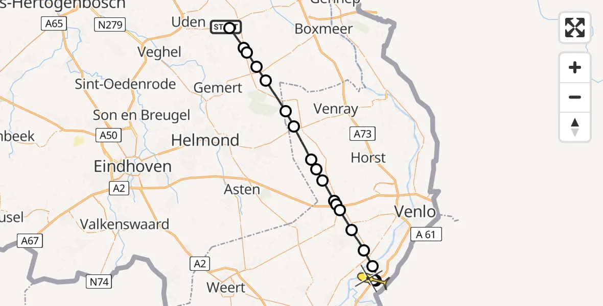 Routekaart van de vlucht: Lifeliner 3 naar Beesel