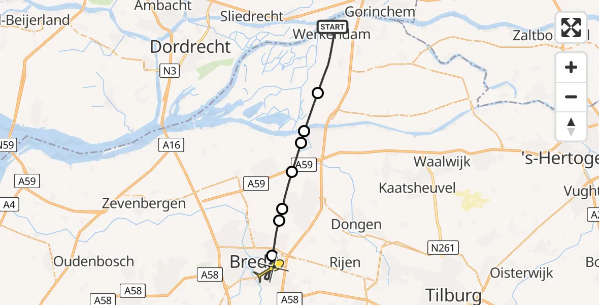 Routekaart van de vlucht: Lifeliner 2 naar Breda