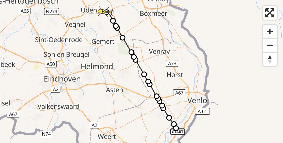 Routekaart van de vlucht: Lifeliner 3 naar Vliegbasis Volkel