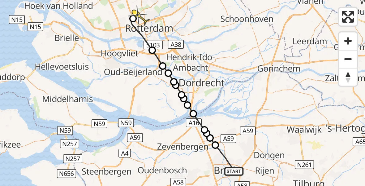 Routekaart van de vlucht: Lifeliner 2 naar Rotterdam The Hague Airport