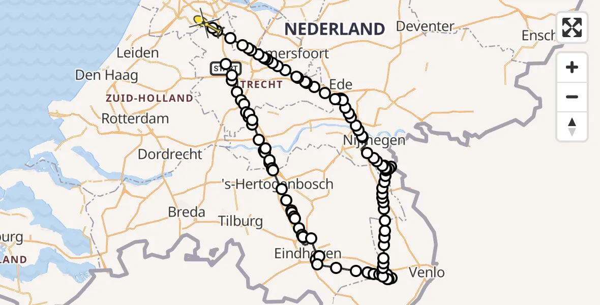 Routekaart van de vlucht: Politieheli naar Ouderkerk aan de Amstel