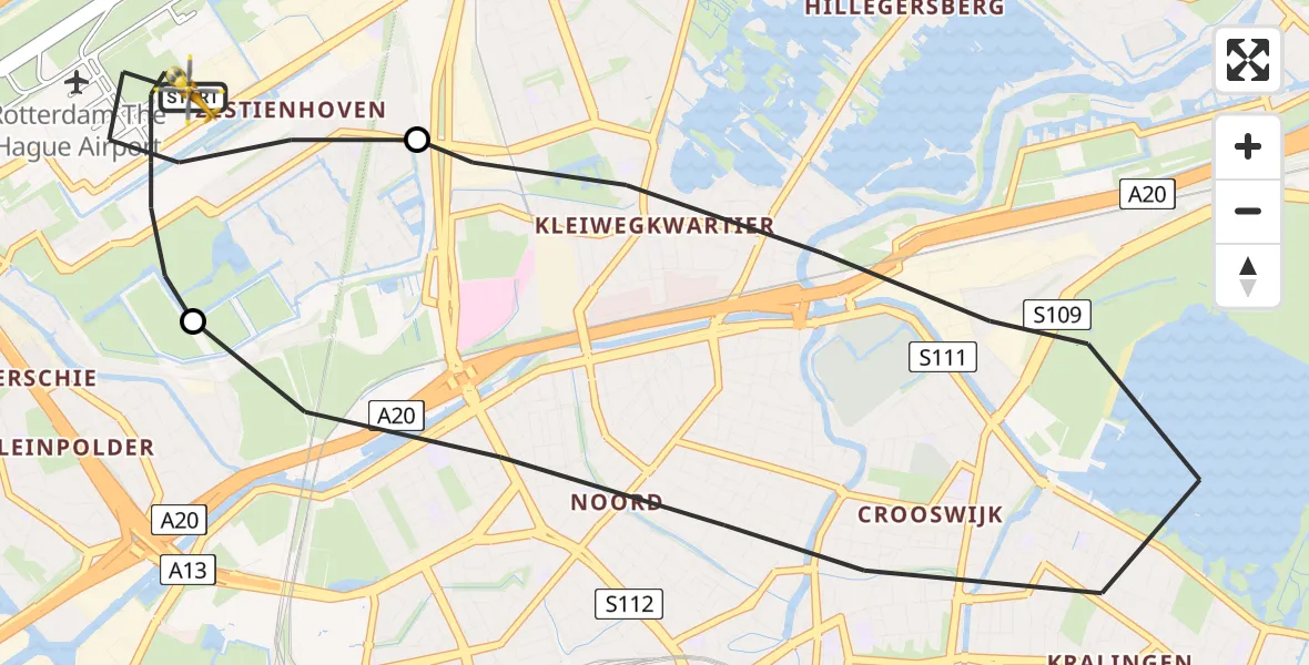 Vluchtroute Traumahelikopter Rotterdam The Hague Airport - Rotterdam The Hague Airport, 18 mei 2023, 02:43