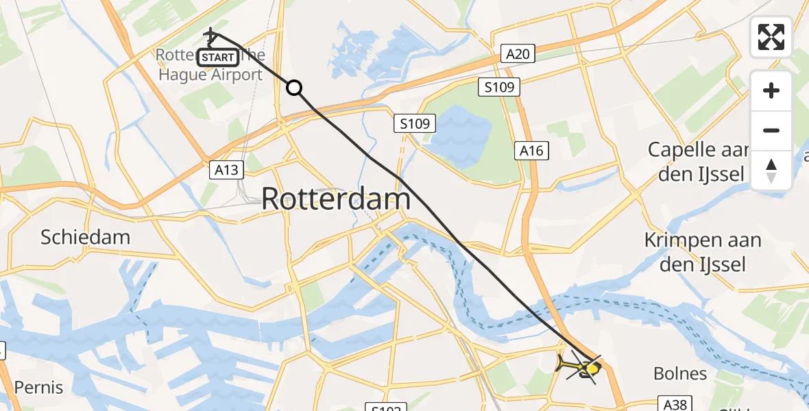 Routekaart van de vlucht: Lifeliner 2 naar Rotterdam