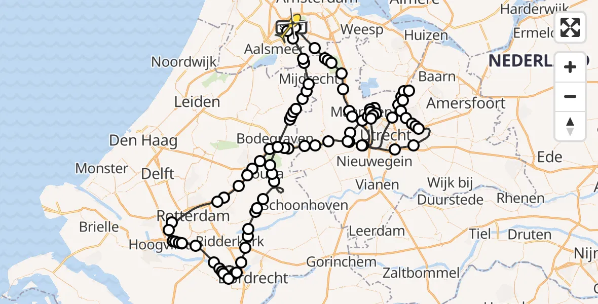 Routekaart van de vlucht: Politieheli naar Schiphol