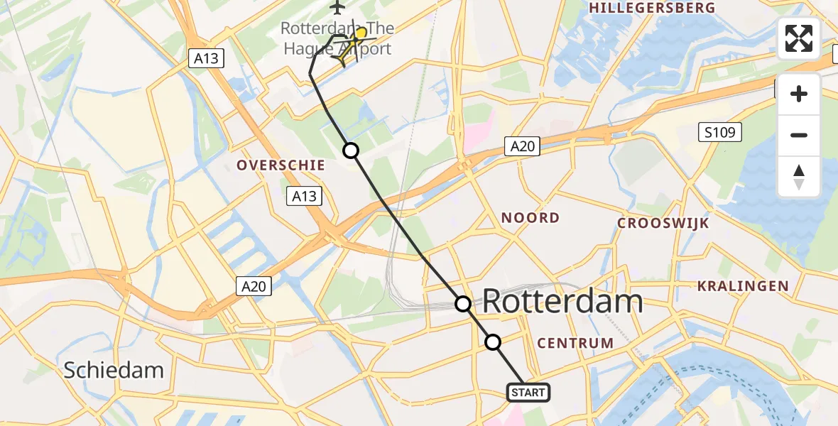 Routekaart van de vlucht: Lifeliner 2 naar Rotterdam The Hague Airport