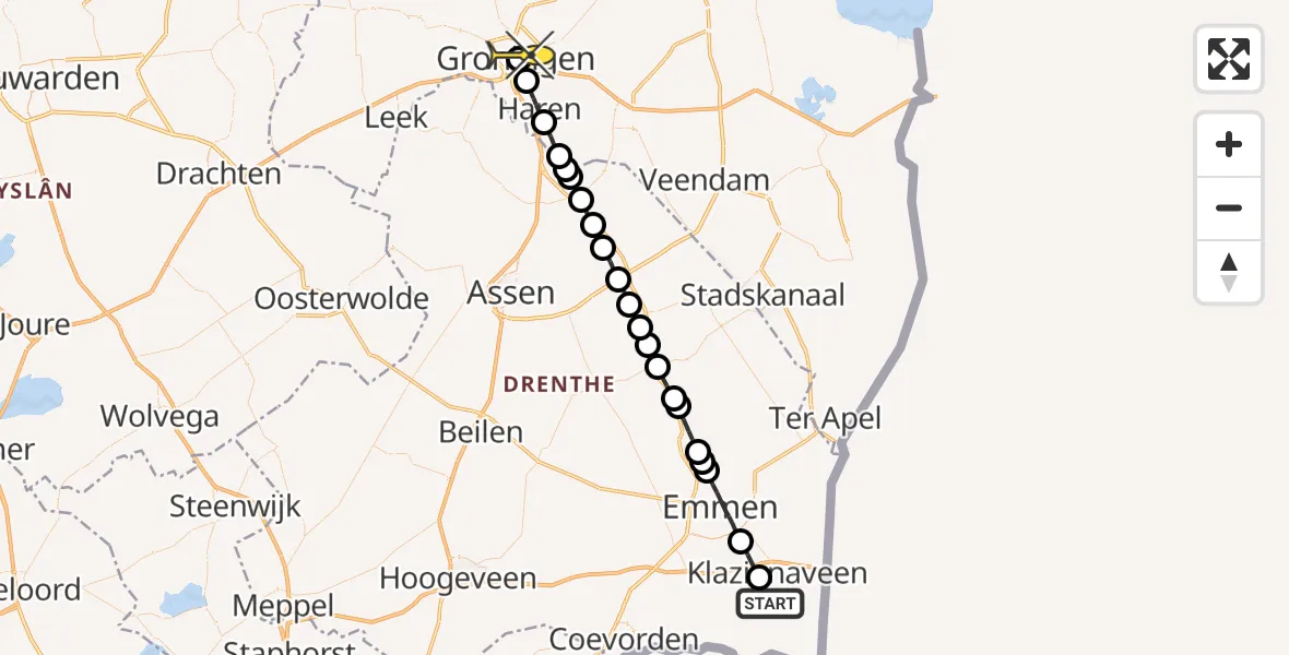 Routekaart van de vlucht: Lifeliner 4 naar Universitair Medisch Centrum Groningen