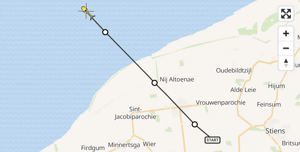 Routekaart van de vlucht: Ambulanceheli naar Oosterend