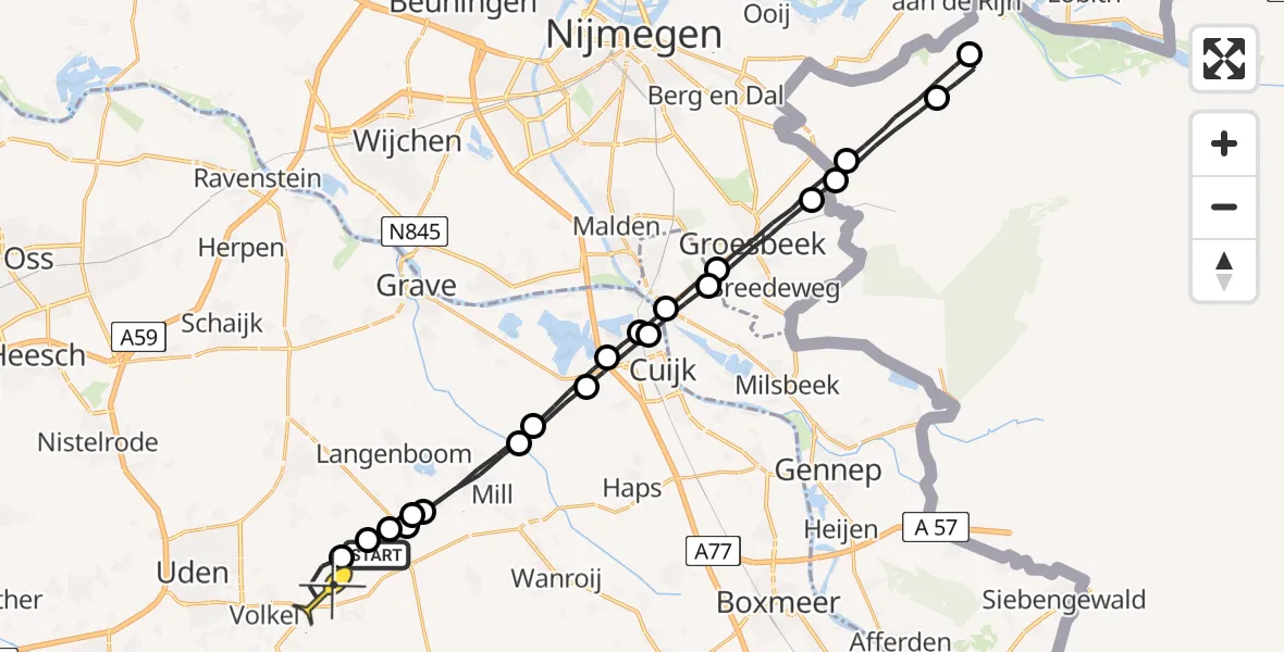 Routekaart van de vlucht: Lifeliner 3 naar Vliegbasis Volkel