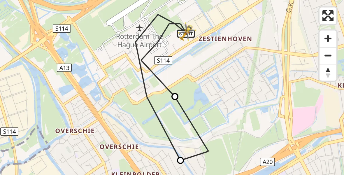 Vluchtroute Traumahelikopter Rotterdam The Hague Airport - Rotterdam The Hague Airport, 18 mei 2023, 11:54