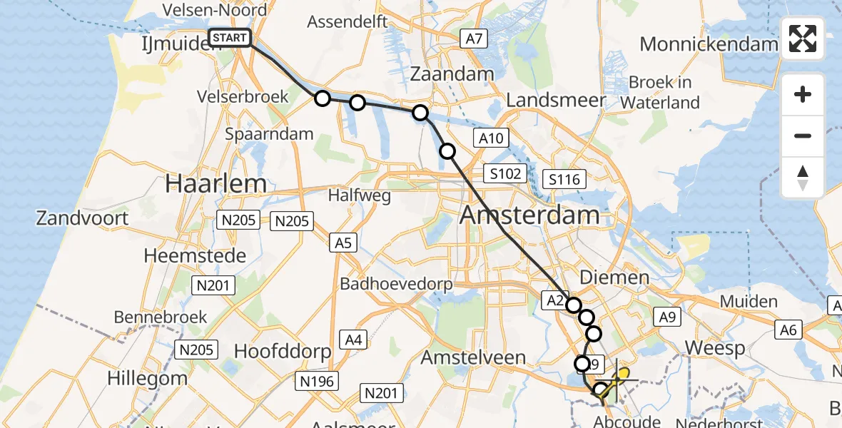 Routekaart van de vlucht: Lifeliner 1 naar Academisch Medisch Centrum (AMC)