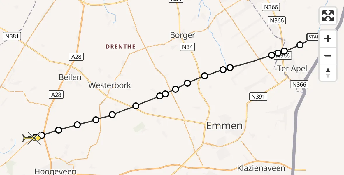 Routekaart van de vlucht: Lifeliner 4 naar Ruinen