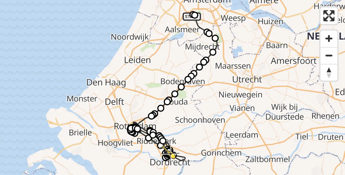 Routekaart van de vlucht: Politieheli naar Papendrecht