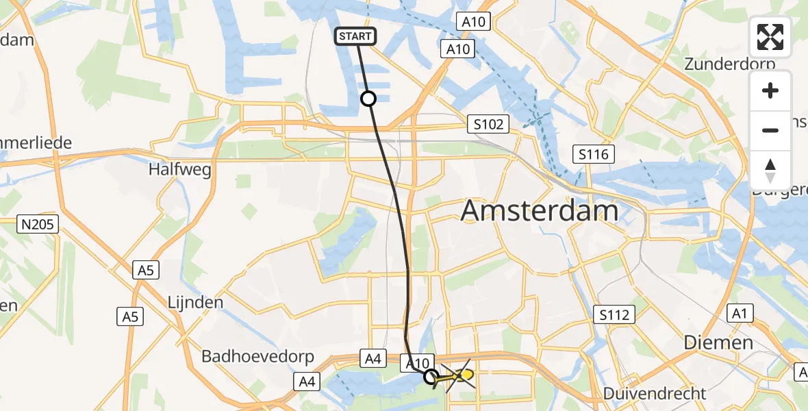 Routekaart van de vlucht: Lifeliner 1 naar VU Medisch Centrum Amsterdam