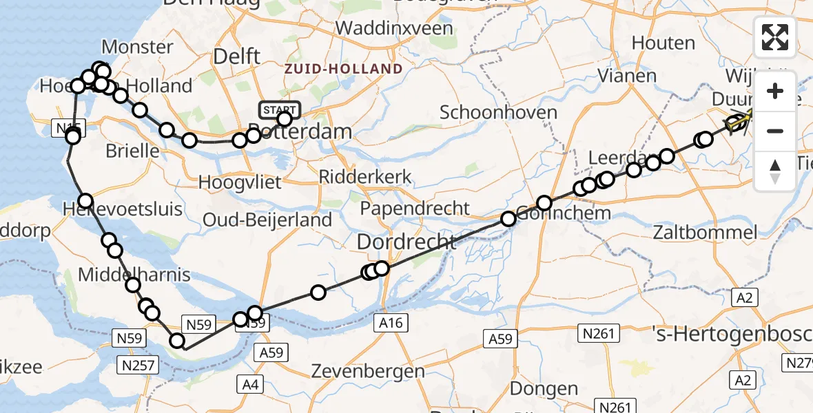 Routekaart van de vlucht: Politieheli naar Zoelmond