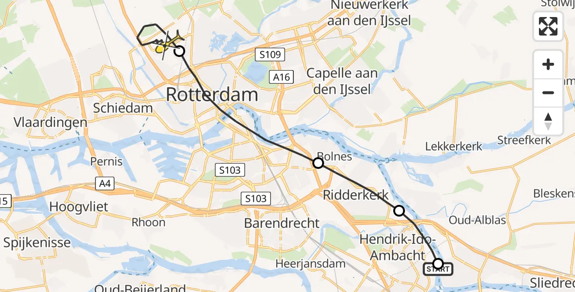 Routekaart van de vlucht: Politiehelikopter naar Rotterdam The Hague Airport