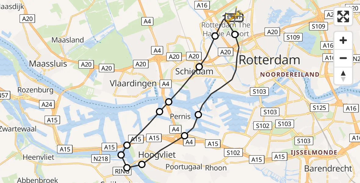 Vluchtroute Traumahelikopter Rotterdam The Hague Airport - Rotterdam The Hague Airport, 18 mei 2023, 16:25