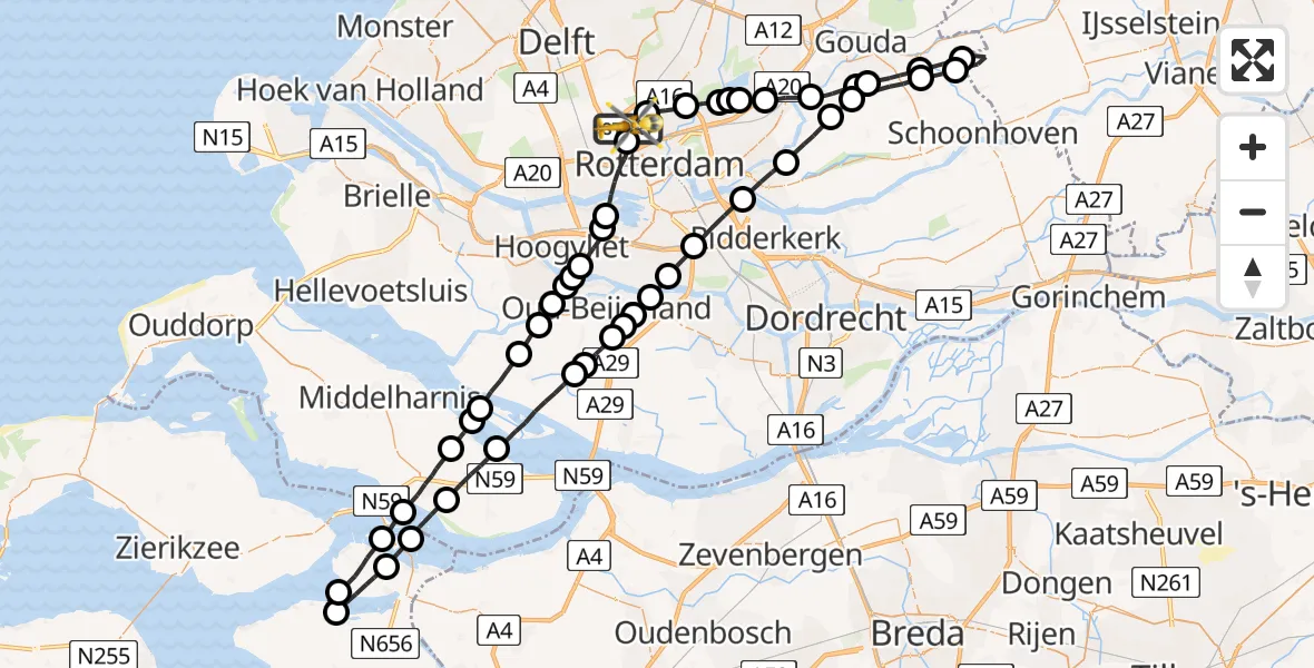 Vluchtroute Traumahelikopter Rotterdam The Hague Airport - Rotterdam The Hague Airport, 18 mei 2023, 16:36