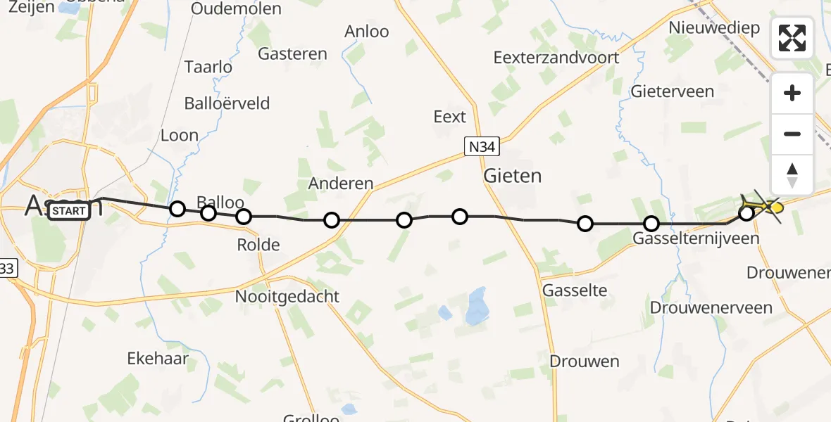 Routekaart van de vlucht: Lifeliner 4 naar Gasselternijveenschemond