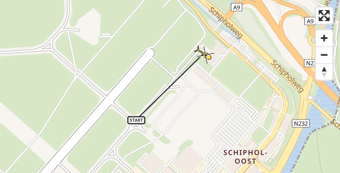 Routekaart van de vlucht: Politieheli naar Schiphol