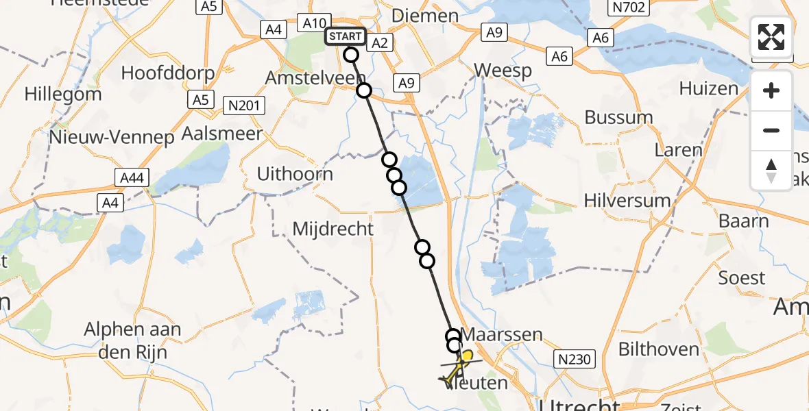 Routekaart van de vlucht: Lifeliner 1 naar Haarzuilens