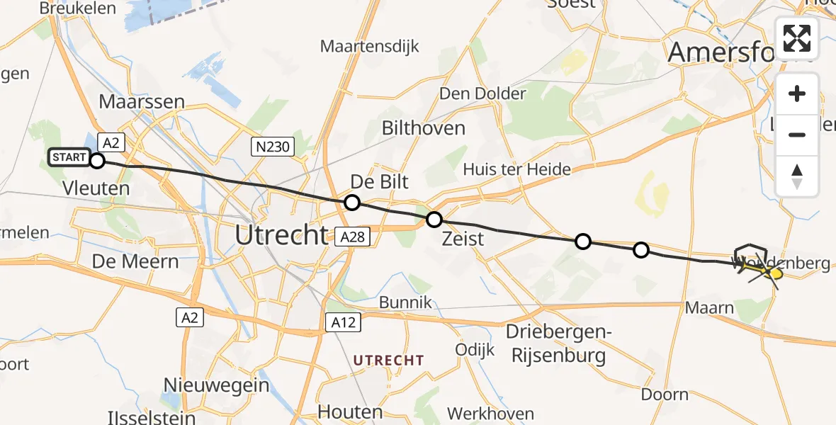 Routekaart van de vlucht: Lifeliner 1 naar Woudenberg