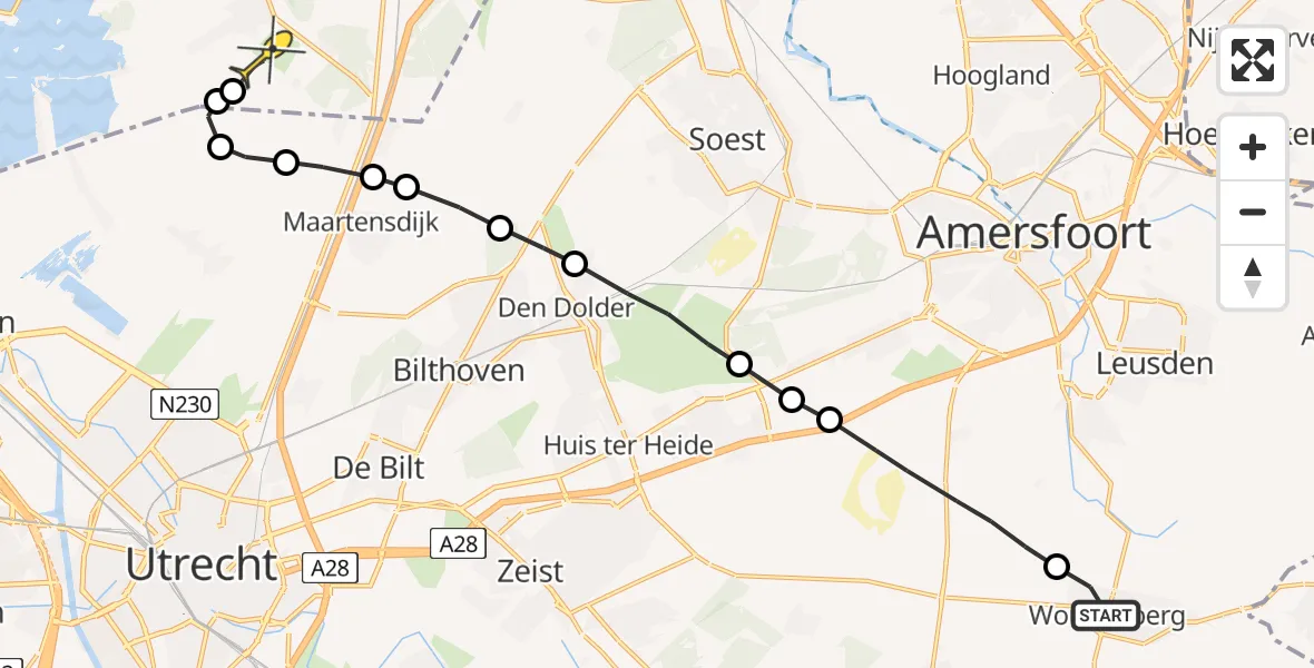 Routekaart van de vlucht: Lifeliner 1 naar Vliegveld Hilversum