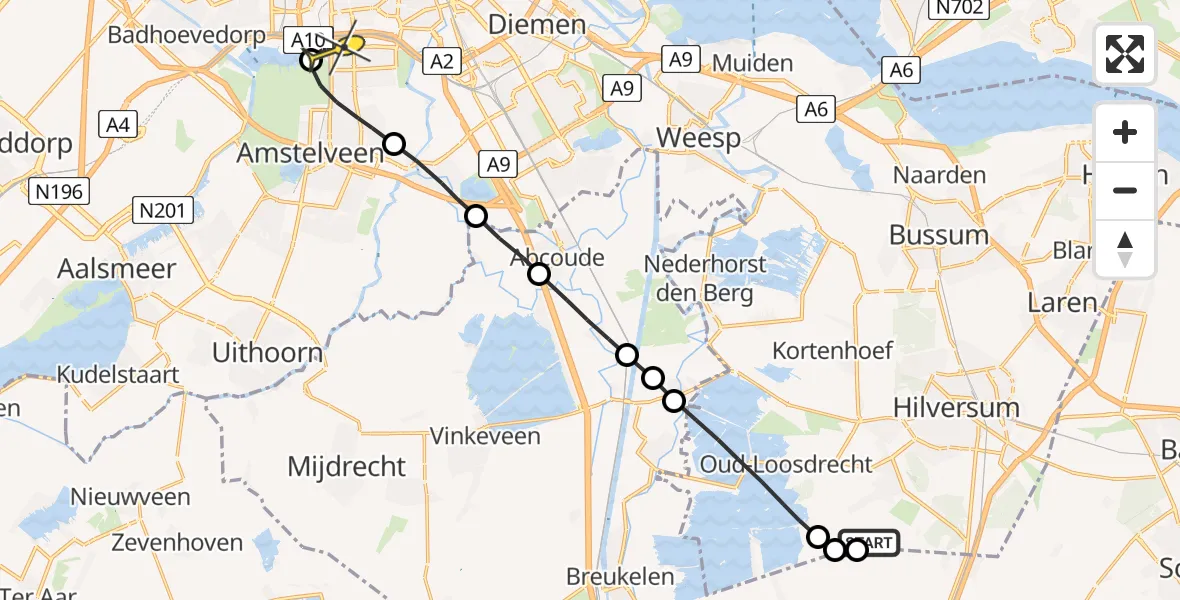 Routekaart van de vlucht: Lifeliner 1 naar VU Medisch Centrum Amsterdam