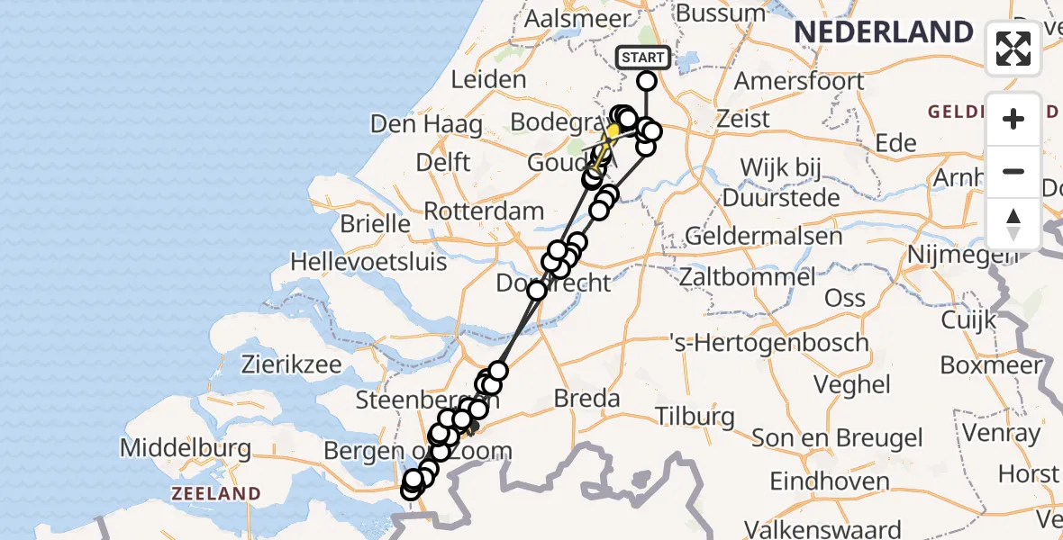 Routekaart van de vlucht: Politieheli naar Oudewater